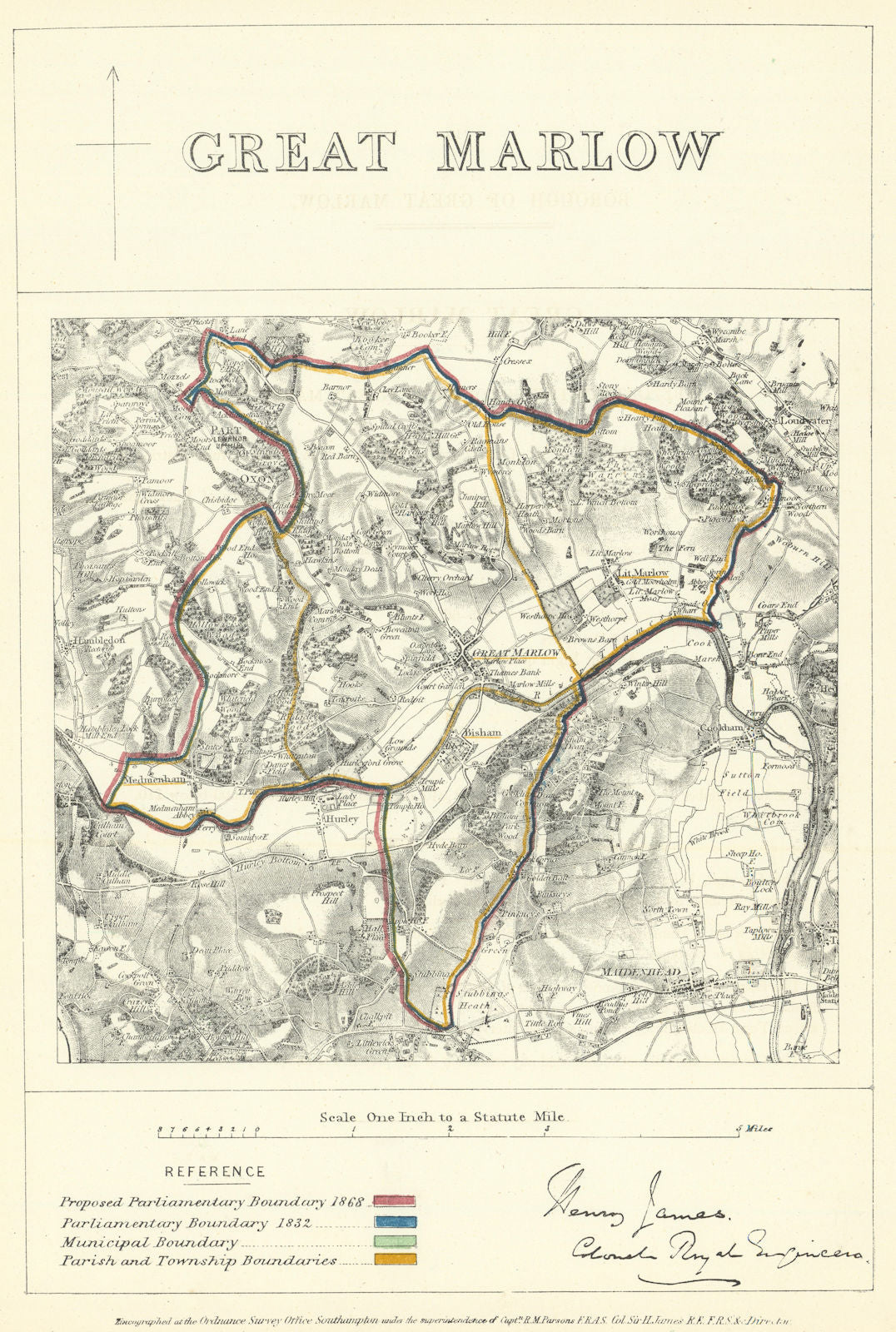 Great Marlow, Buckinghamshire. JAMES. Parliamentary Boundary Commission 1868 map